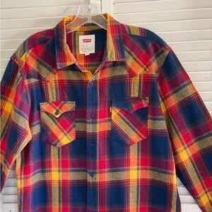 Levi's Men's Red and Blue Plaid Shirt